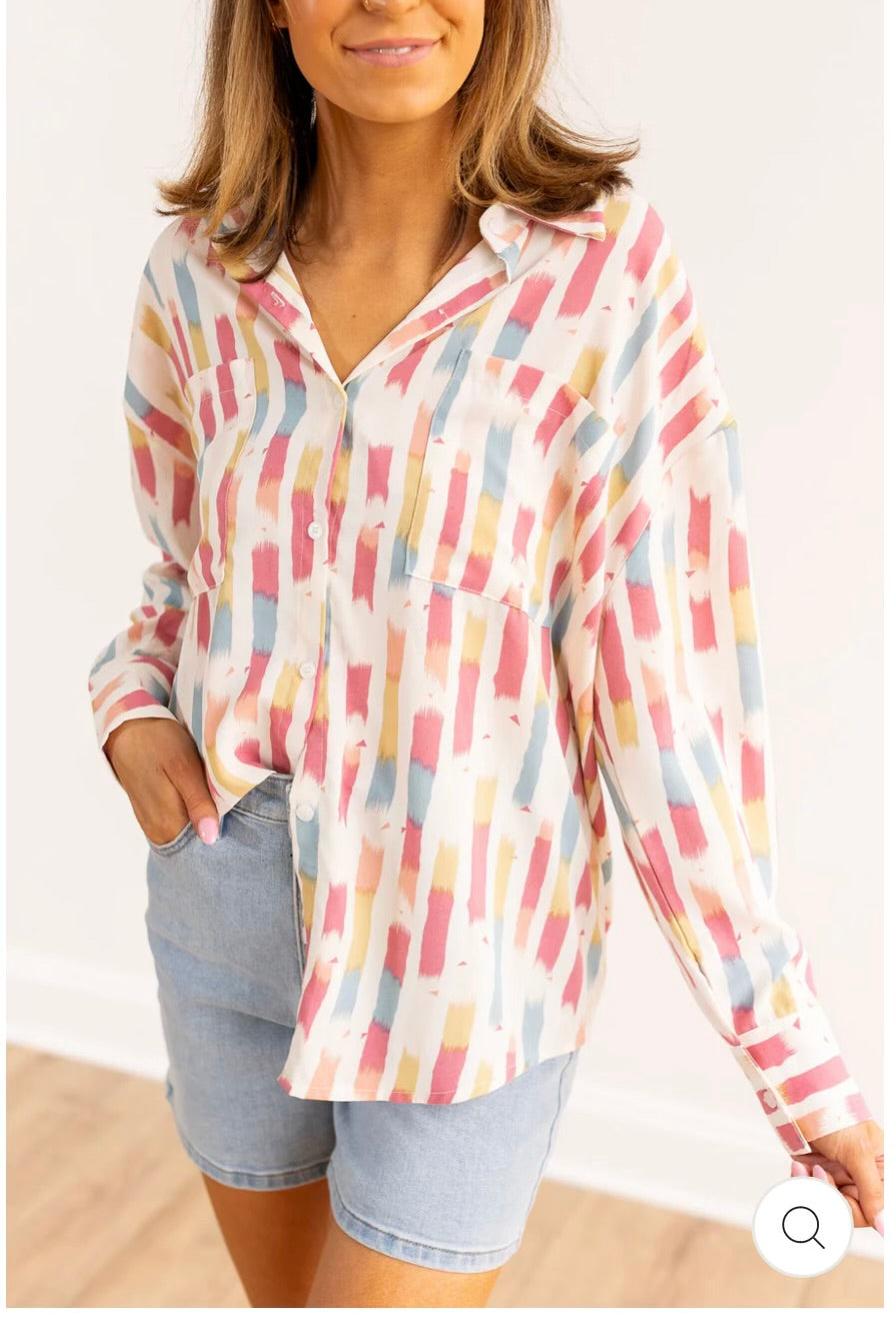 Watercolor Stripe Button Down